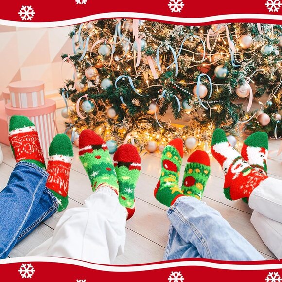 48 Pairs Christmas Fuzzy Socks Bulk Cozy Winter Crew Slippers for Home - Picture 2 of 7